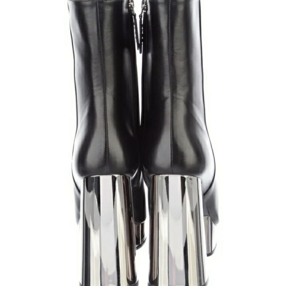 Gucci Malaga Kid - Leather Chrome Platform Ankle Boots - Picture 3 of 11